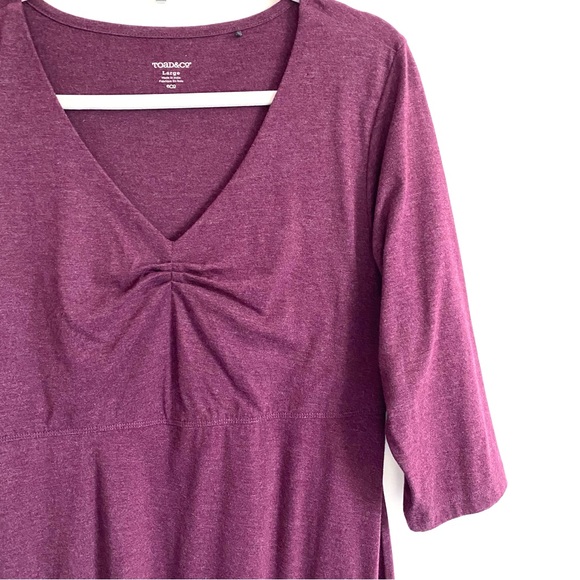 Toad & Co. Rozmonde Rosalinda 3/4 Sleeve V-Neckline Purple Organic Dress Large L - Picture 5 of 9